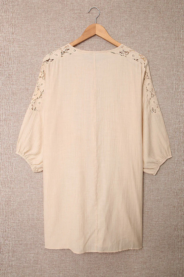 Spliced Lace Three-Quarter Sleeve Cover Up - Image 15