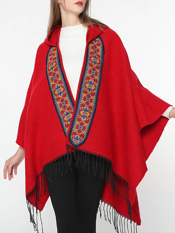 Splicing Red Shawl Cardigan with Hooded - Image 5