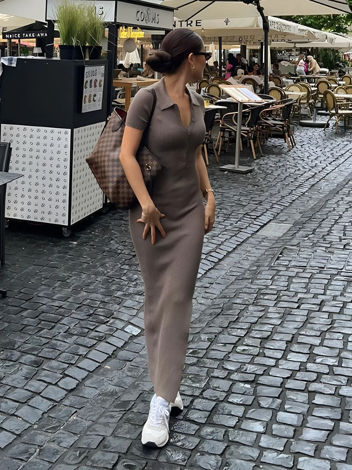 Split Ribbed Knit Long Dress - Image 2