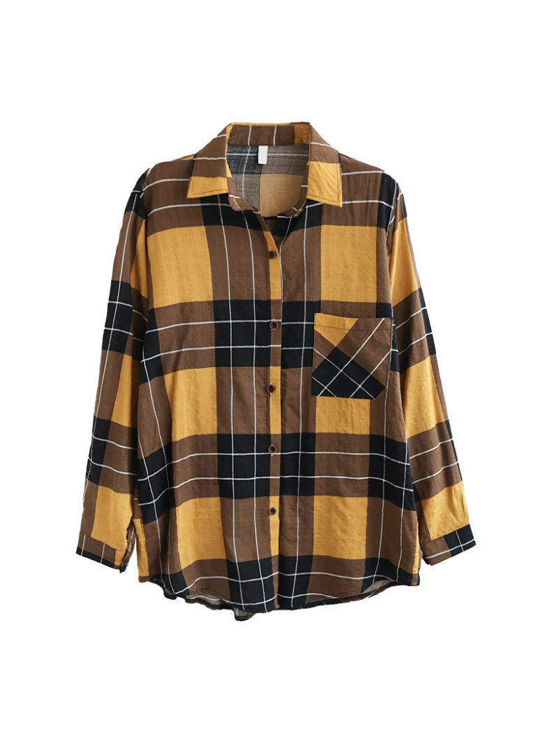 Long Sleeve Stylish Lapel Plaid Loose Causal Shirt Dress - Image 10