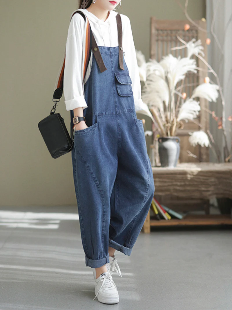 Stylish Denim Casual Loose Western Dungarees Overalls - Image 3