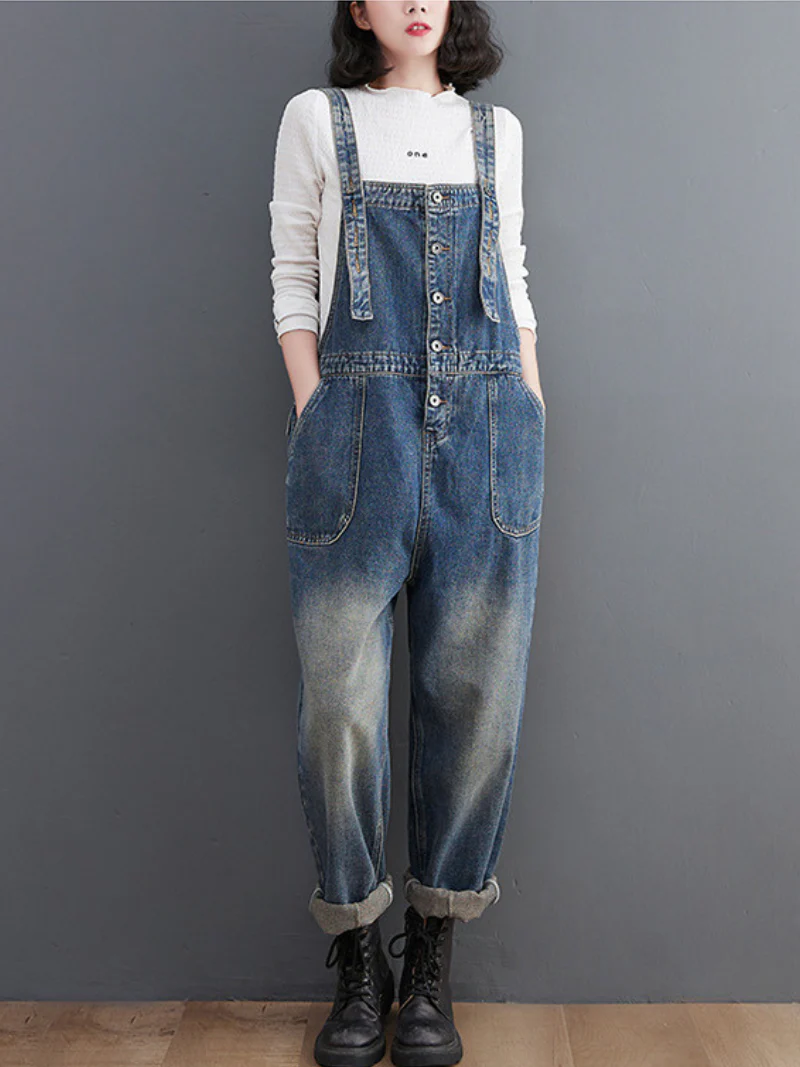 Stylish Large Size Loose Denim Overalls - Image 4
