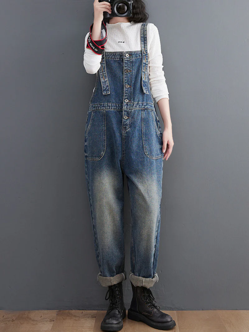 Stylish Large Size Loose Denim Overalls - Image 5