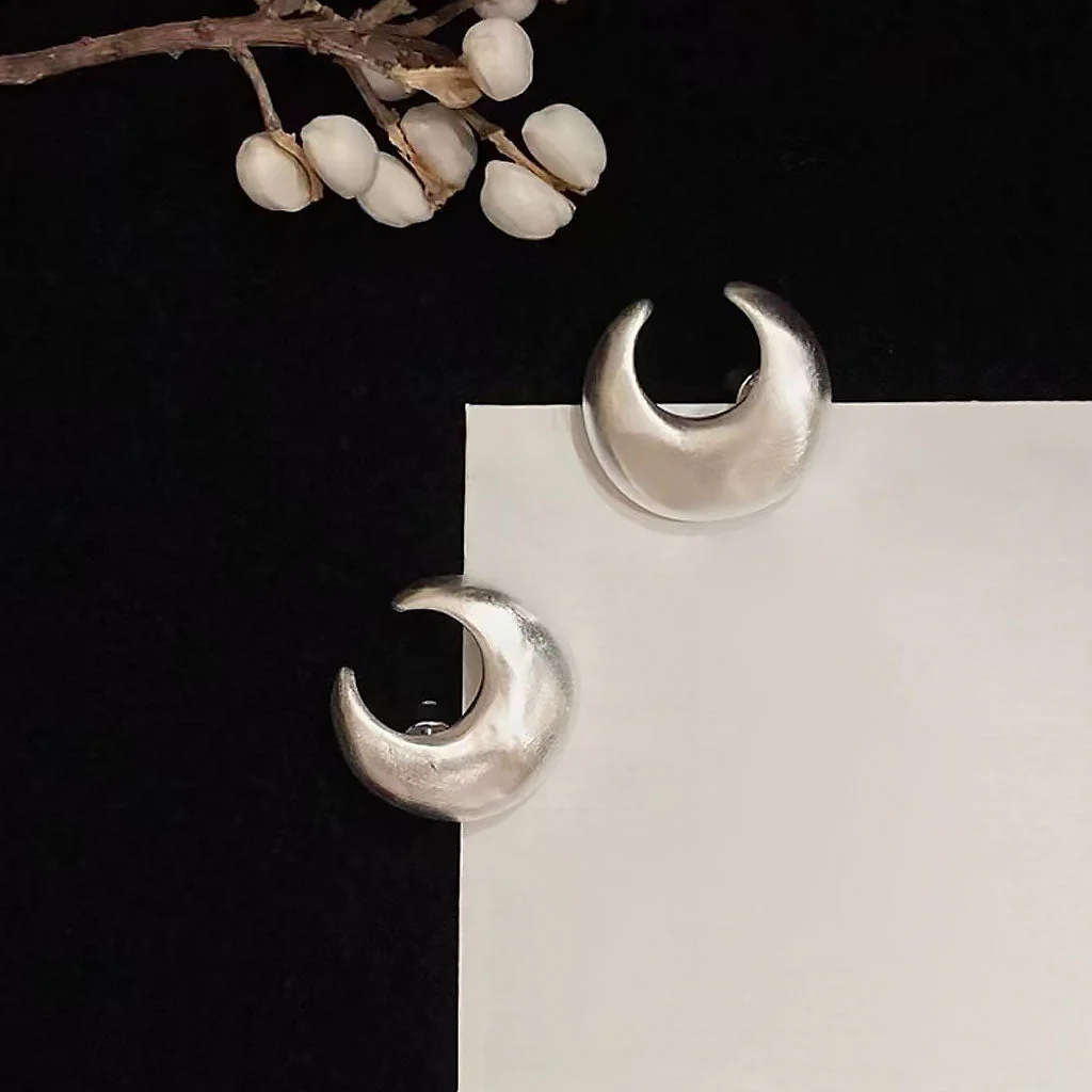 STAND BY YOU Metallic Brushed Satin Crescent Moon Stud Earrings - Image 2