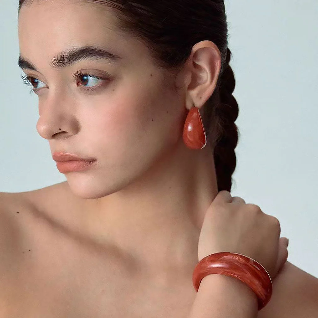 STAND BY YOU Ruby Crescent Moon Acrylic Chunky Hoop Earrings - Image 2