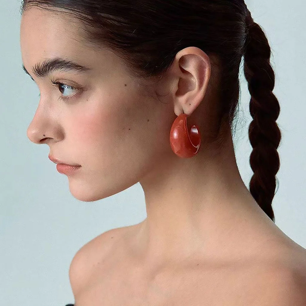 STAND BY YOU Ruby Crescent Moon Acrylic Chunky Hoop Earrings - Image 3