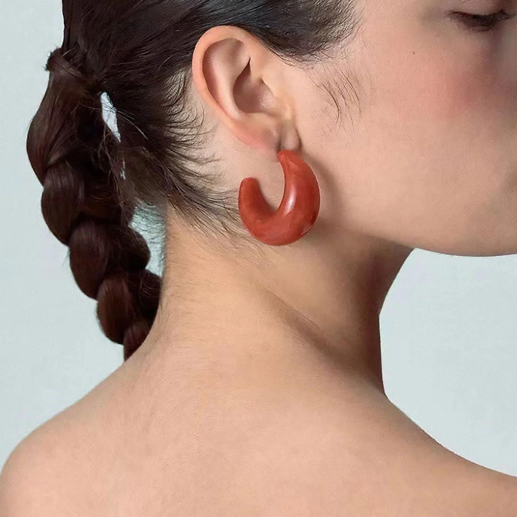 STAND BY YOU Ruby Crescent Moon Acrylic Chunky Hoop Earrings - Image 4