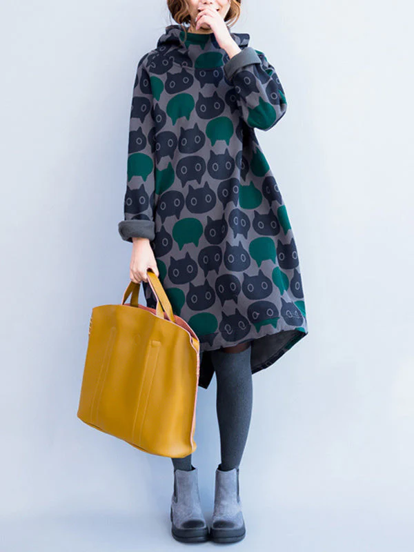 Starring Cat Nods Hooded Cotton Dress - Image 3