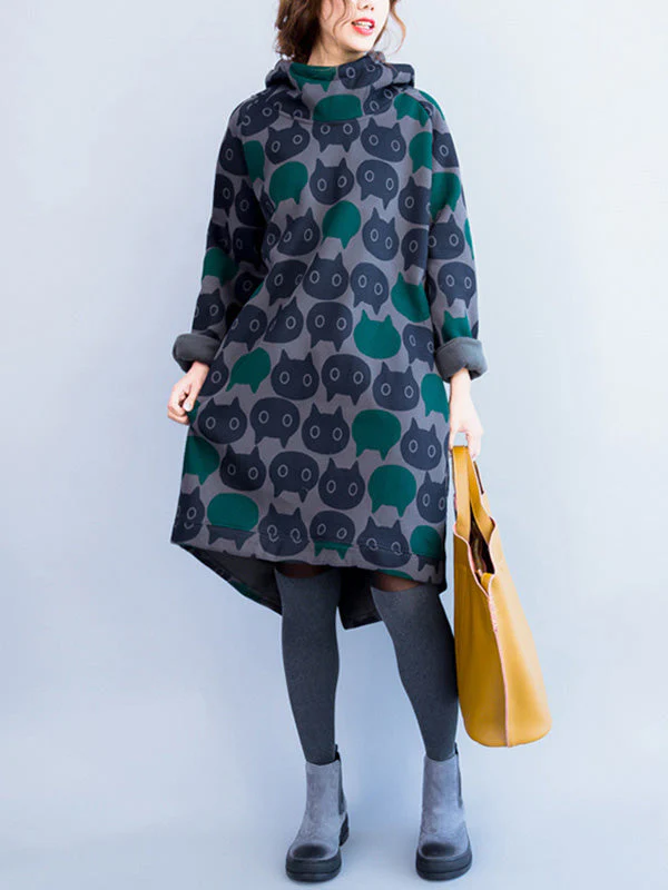 Starring Cat Nods Hooded Cotton Dress - Image 4
