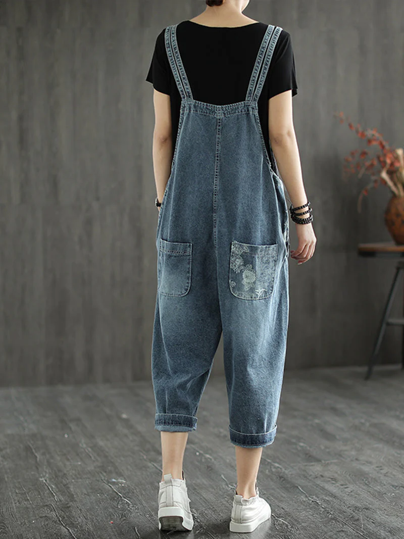 State of The Heart Denim Ripped Cropped Overall Dungarees - Image 2