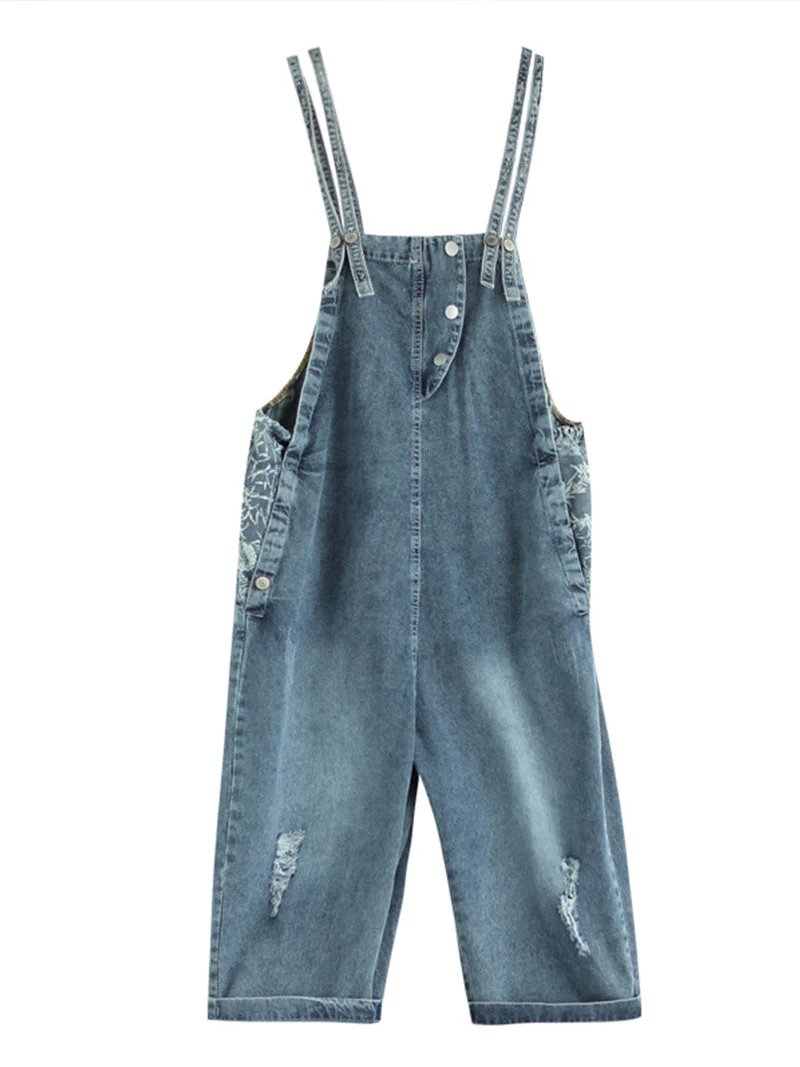 State of The Heart Denim Ripped Cropped Overall Dungarees - Image 5
