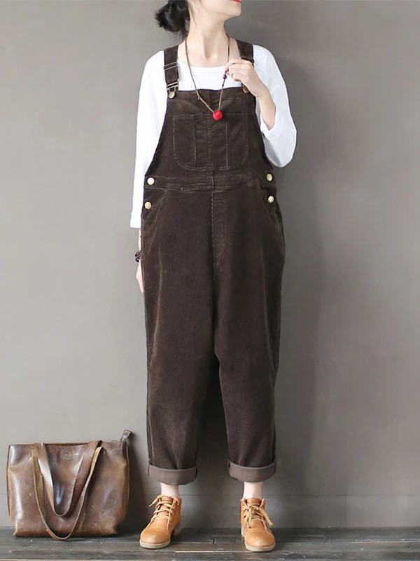 Strap Adjustable Corduroy Thick Overalls Dungarees - Image 2