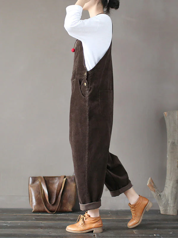 Strap Adjustable Corduroy Thick Overalls Dungarees - Image 3