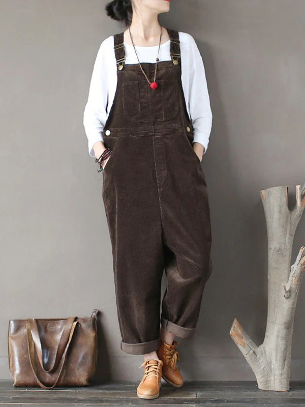 Strap Adjustable Corduroy Thick Overalls Dungarees - Image 4