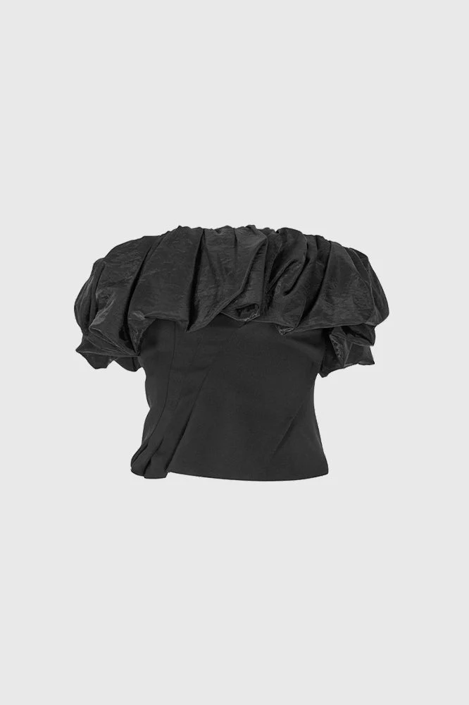 Strapless Top with Ruffle - Black - Image 2