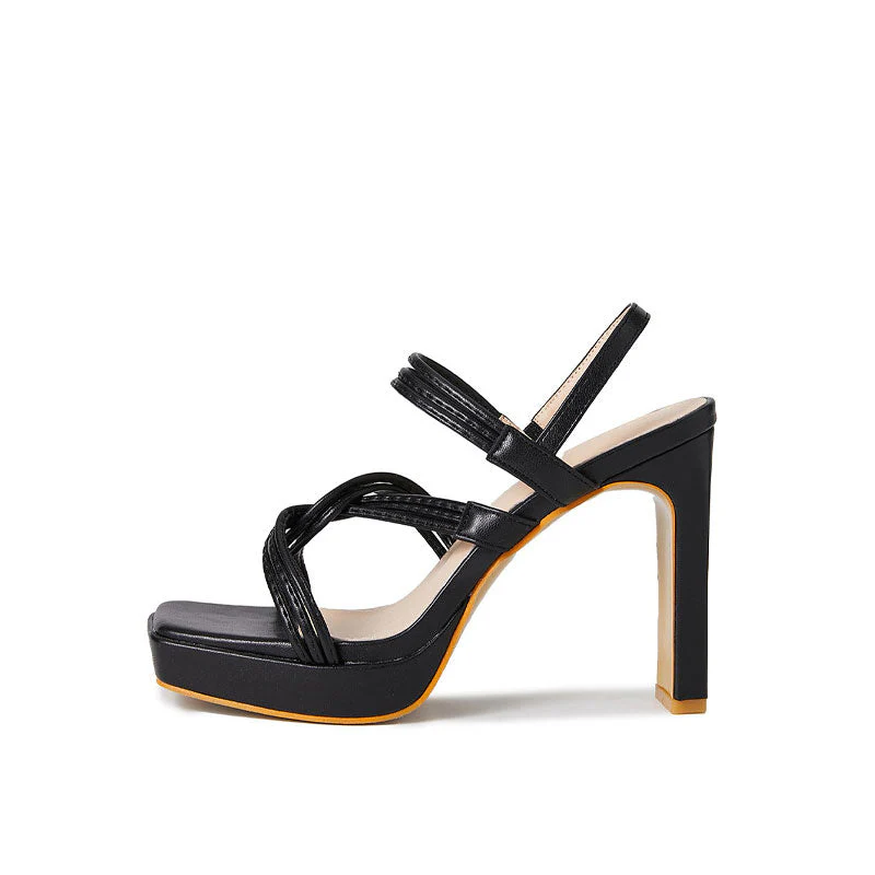 Strappy Open Toe Twisted Strap Platform High Heel Sandals - Black - Image 4