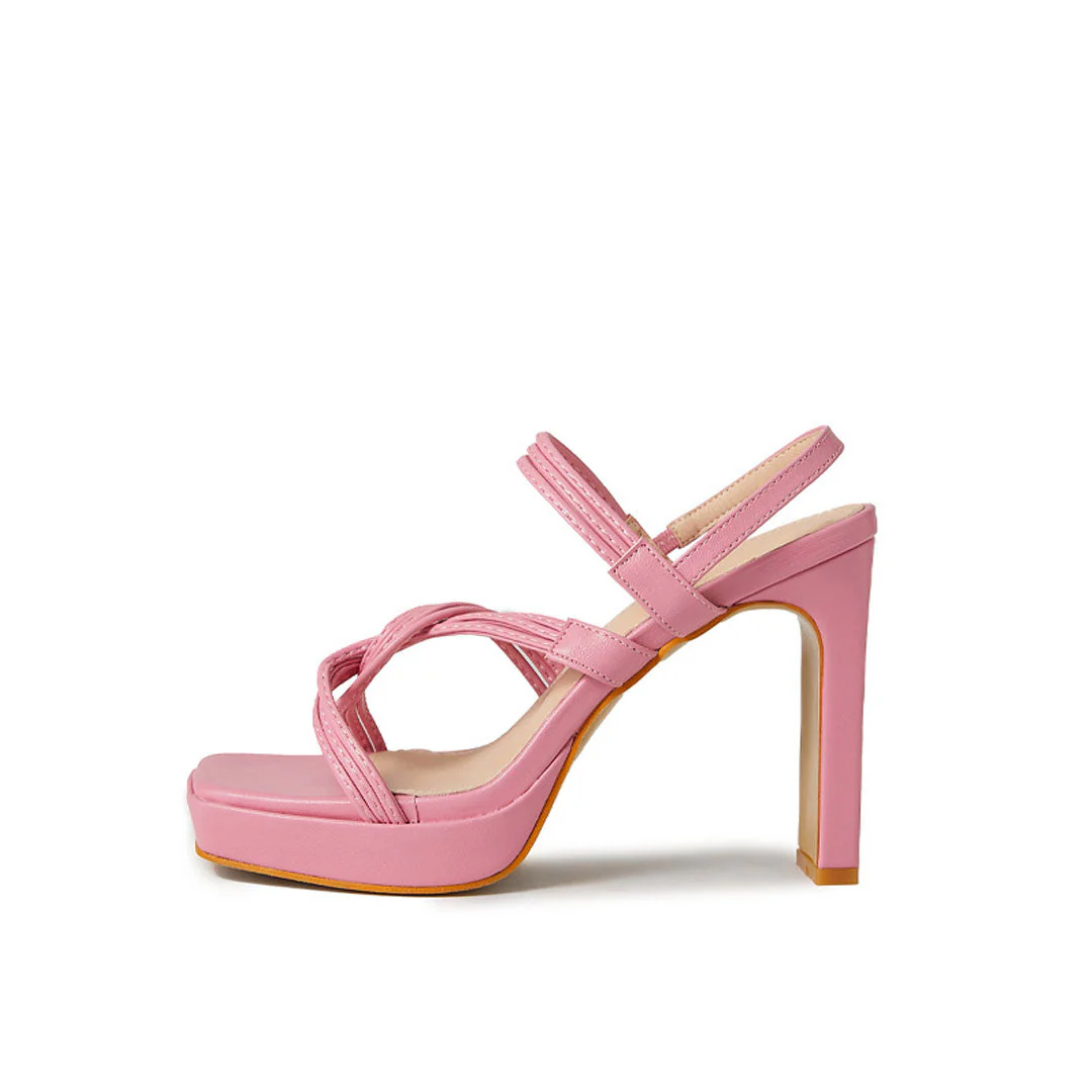 Strappy Open Toe Twisted Strap Platform High Heel Sandals - Pink - Image 5