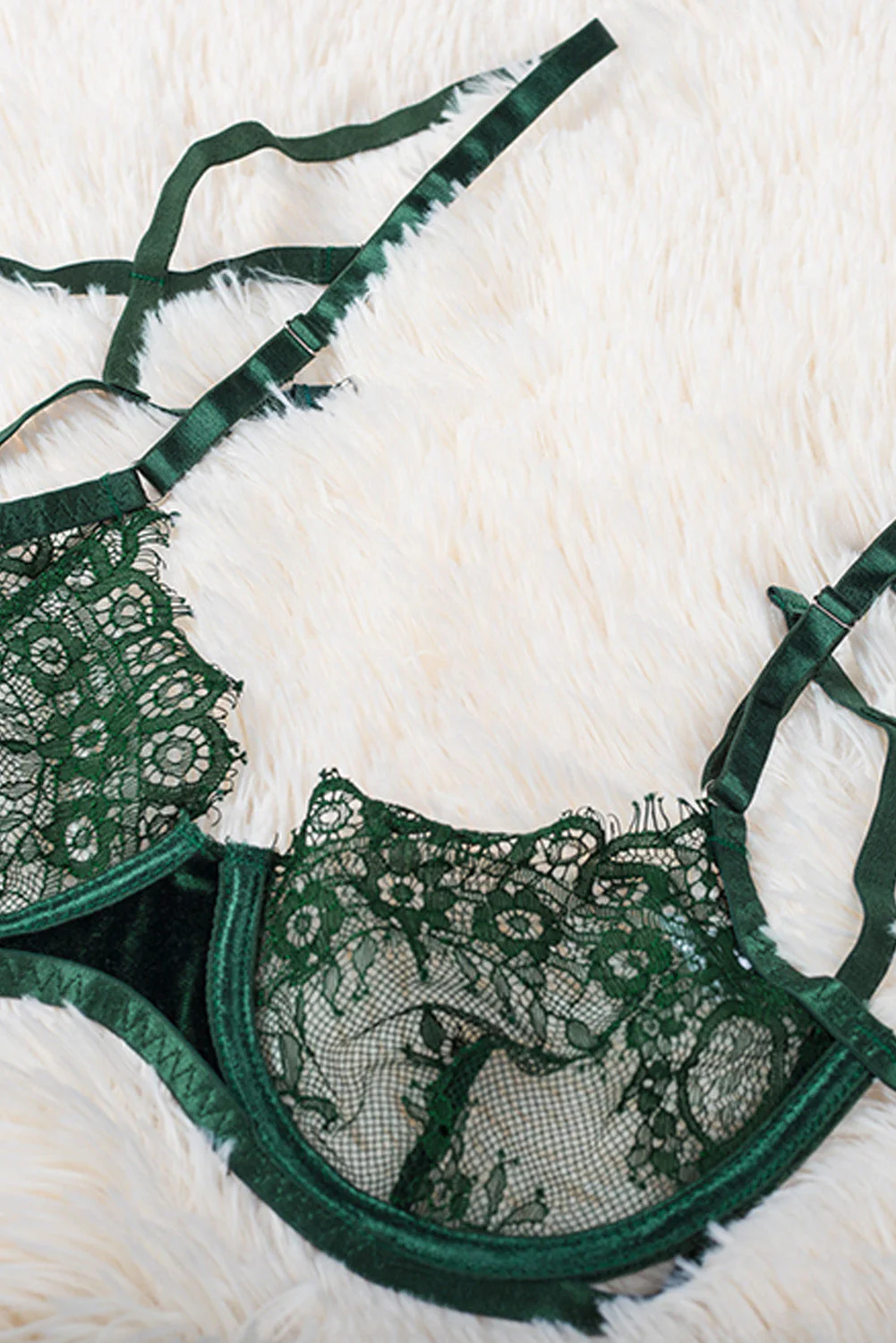 Strappy Velvet Patchwork Lace Bra And Panty Set - Image 16