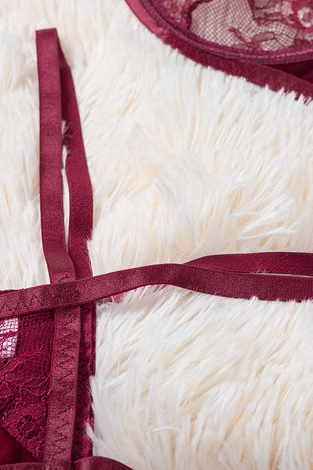 Strappy Velvet Patchwork Lace Bra And Panty Set - Image 29
