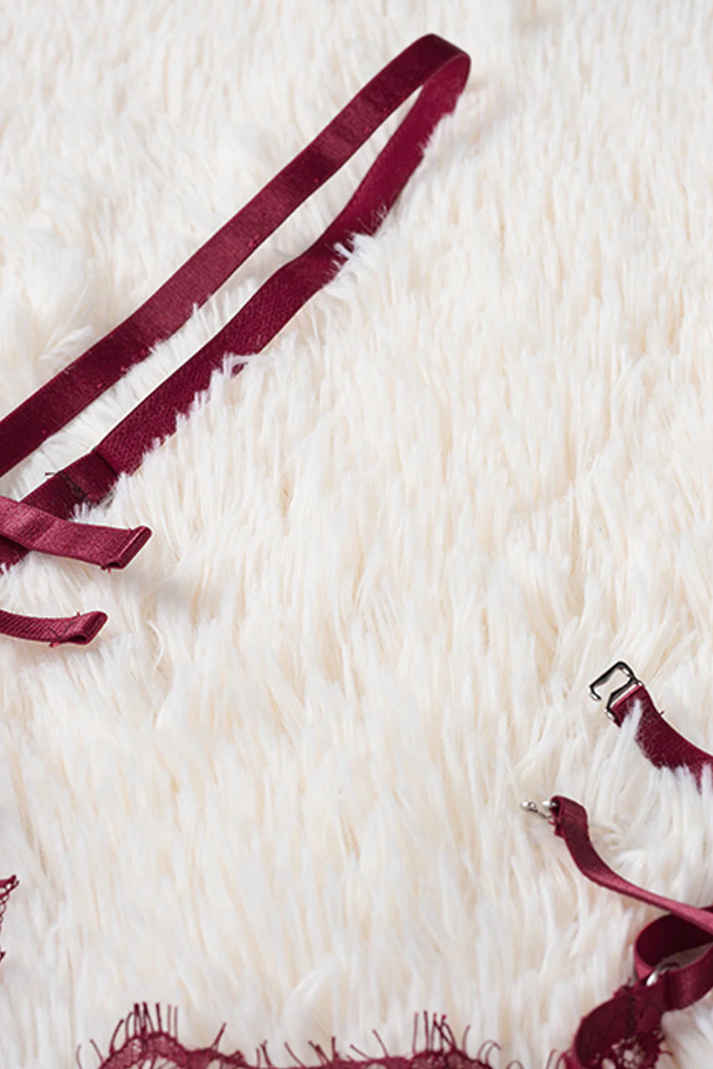 Strappy Velvet Patchwork Lace Bra And Panty Set - Image 32