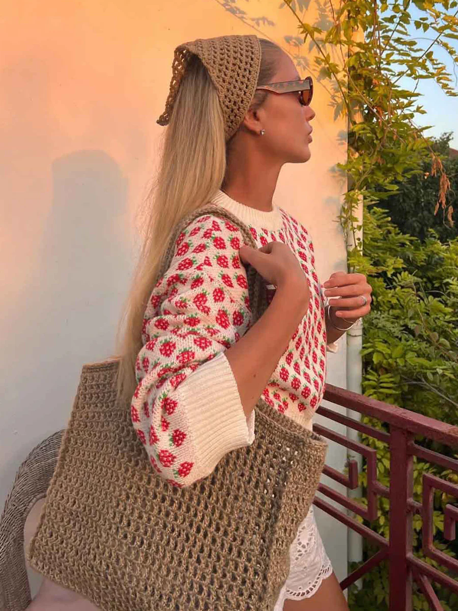 Strawberry Jacquard Short Sweater - Image 2
