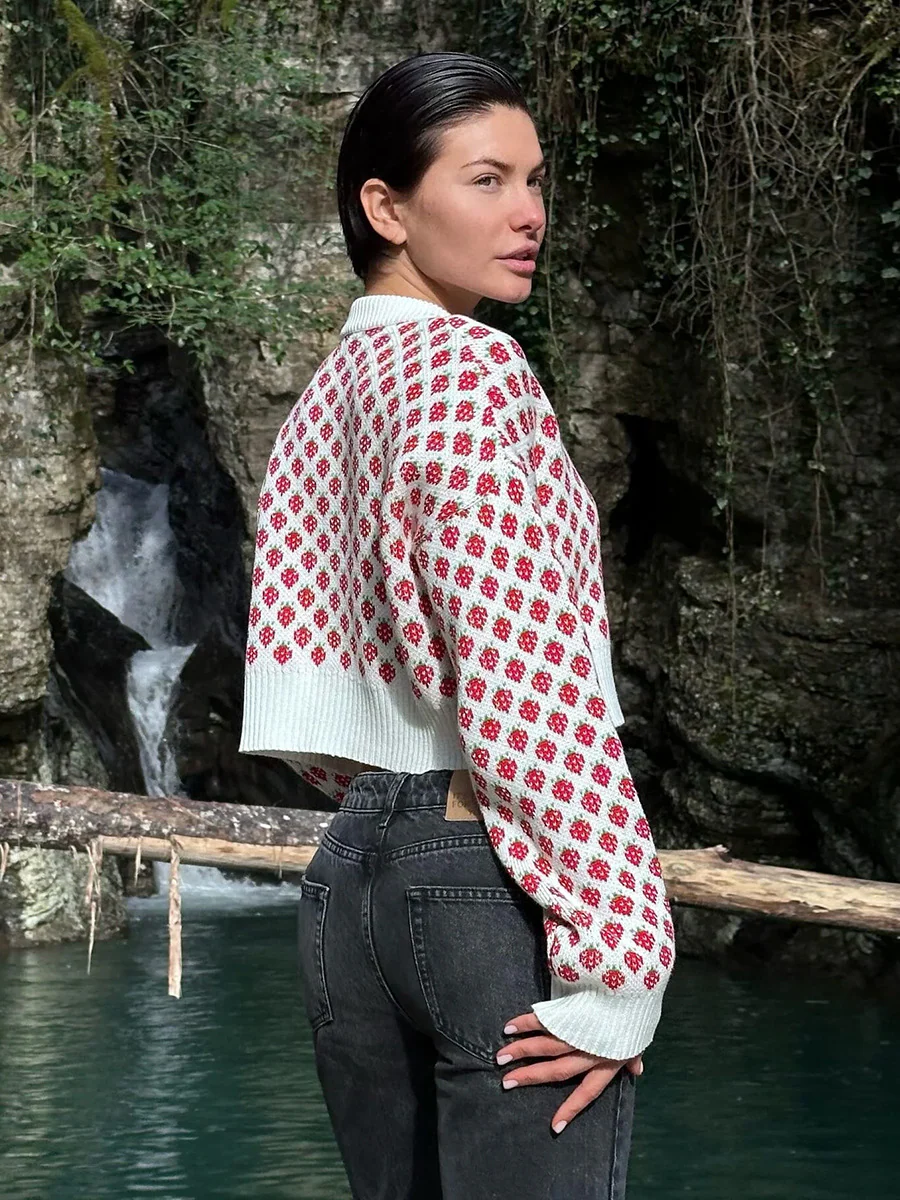 Strawberry Jacquard Short Sweater - Image 4