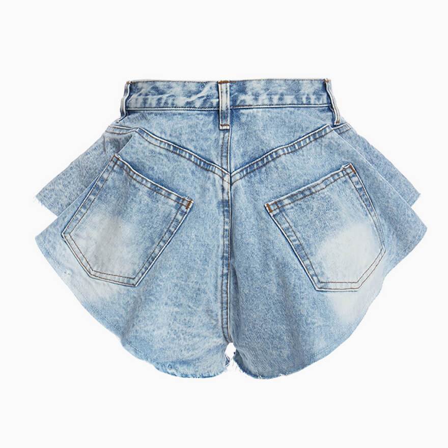 Street Style Flare Hem High Waist Wide-Leg Mini Denim Shorts - Light Blue - Image 5