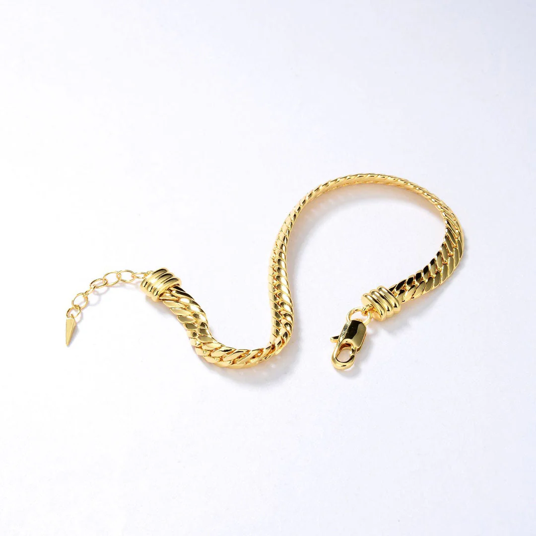 Street Style Gold Plated Chain Linked Embossed Bracelet - Gold - Image 4