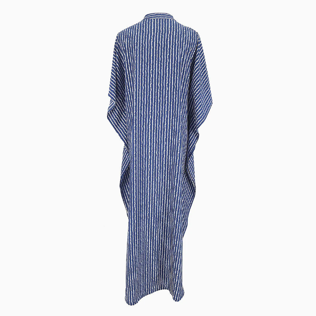 Casual Striped High Neck Batwing Sleeve Maxi Cover Up - Stripe - Image 3