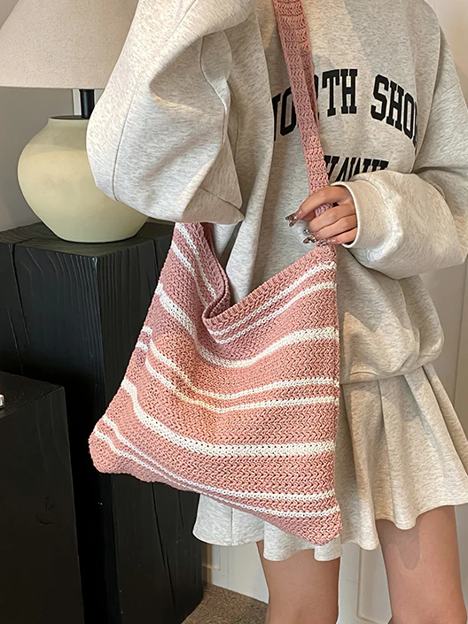Striped Knit Shoulder Bag - Image 9