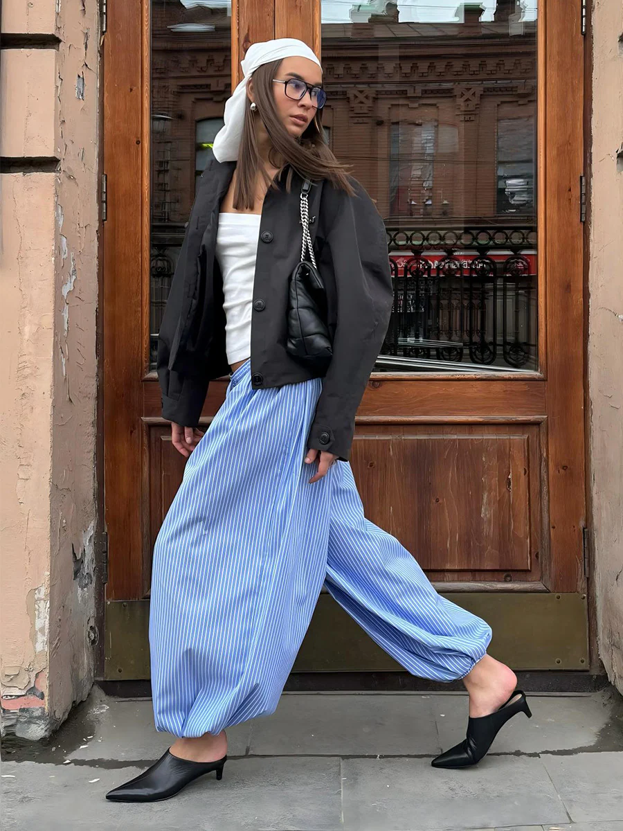 Striped Lantern Baggy Pants - Image 2
