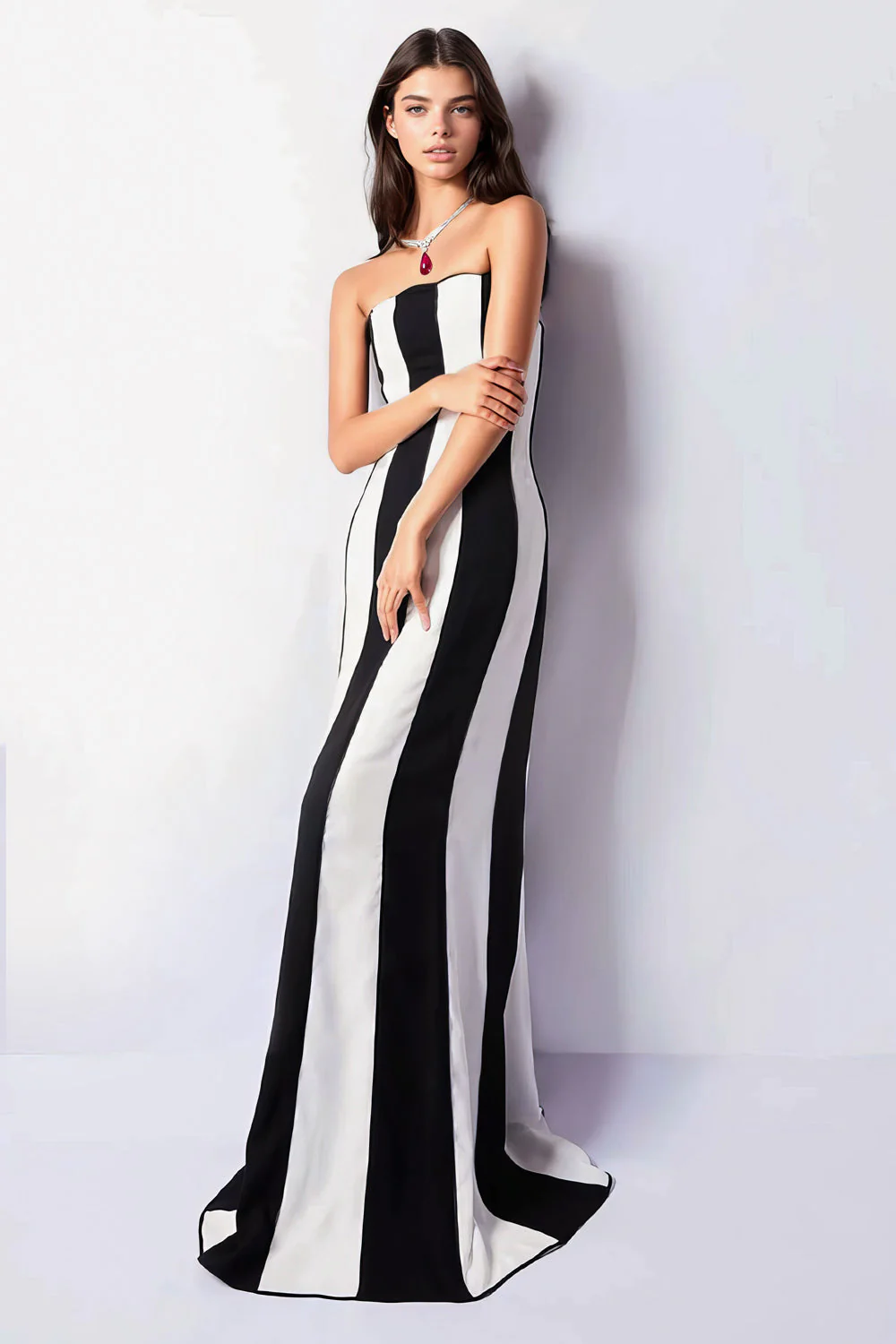 Striped Maxi Dress - Black & White - Image 2