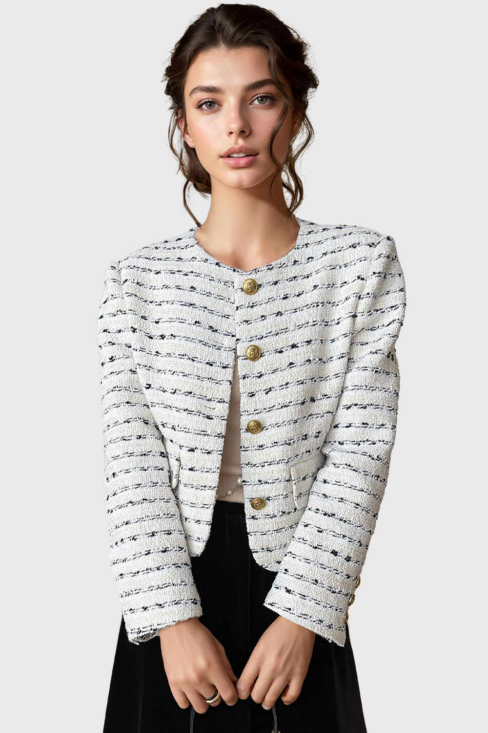 Striped Textured Jacket - White - Image 2
