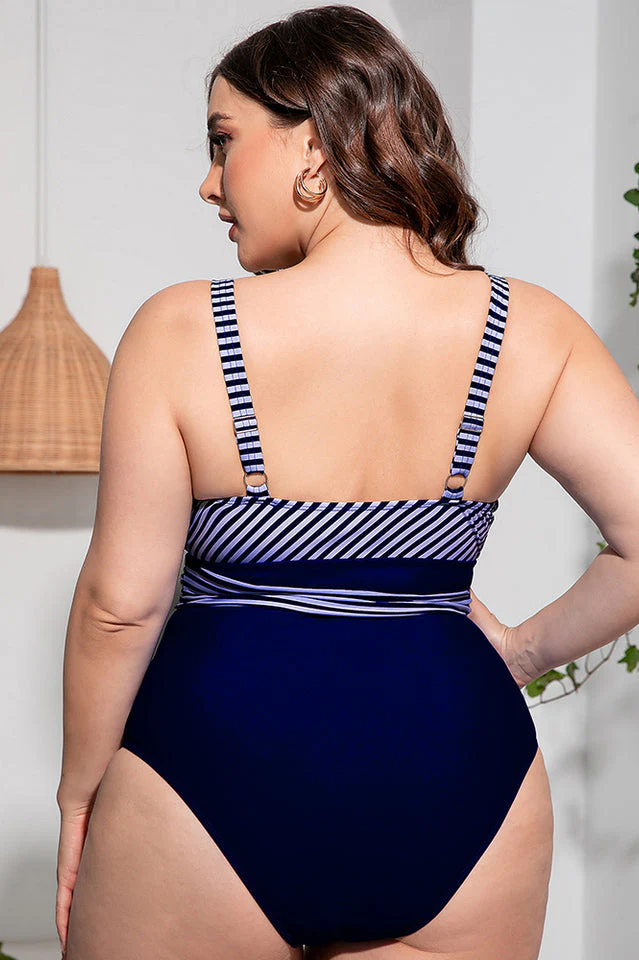 Striped Tie Waist One Piece Swimsuit - Image 12