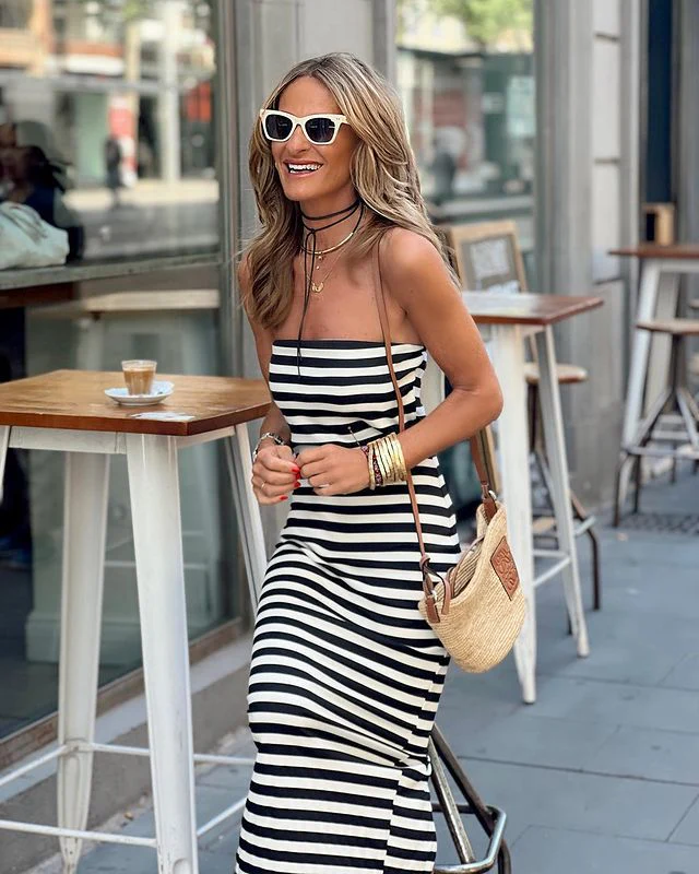 Striped Wrap Dress with Slits - Image 4