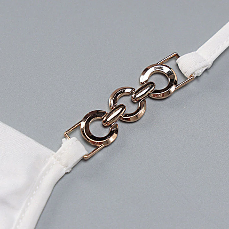 Stunning Metallic Trim Sleeveless Cowl Neck Halter Crop Top - White - Image 3