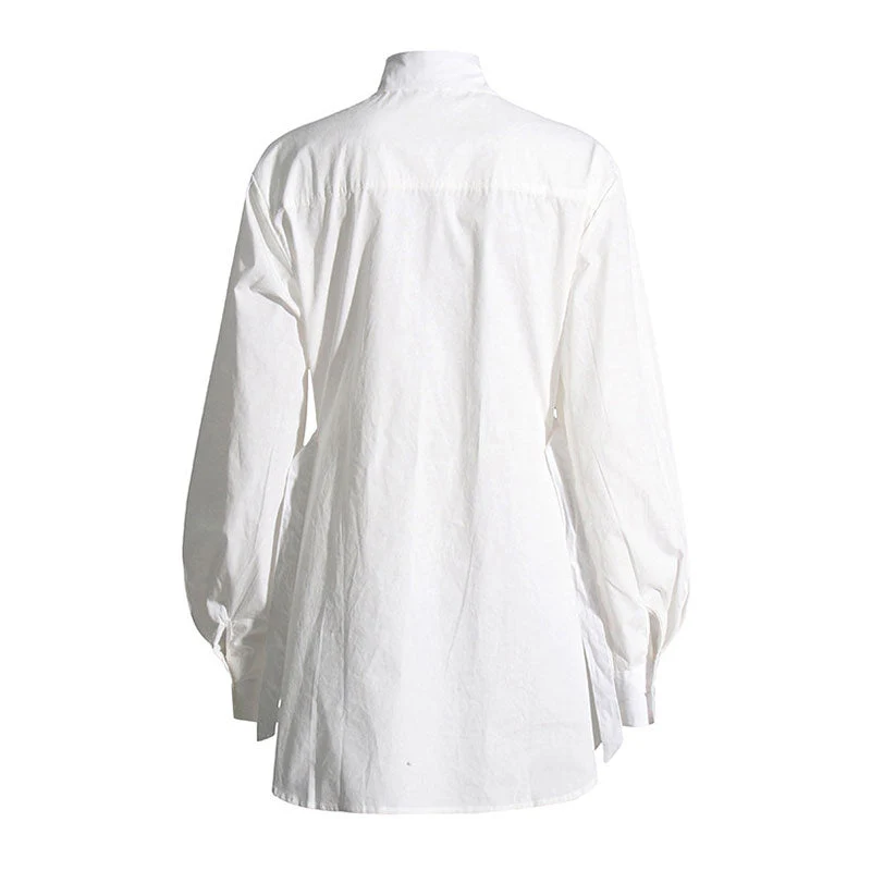 Stylish Braided Detail Pointed Collar Tie Back Button Down Shirt - Image 2