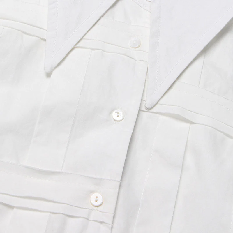Stylish Braided Detail Pointed Collar Tie Back Button Down Shirt - Image 3