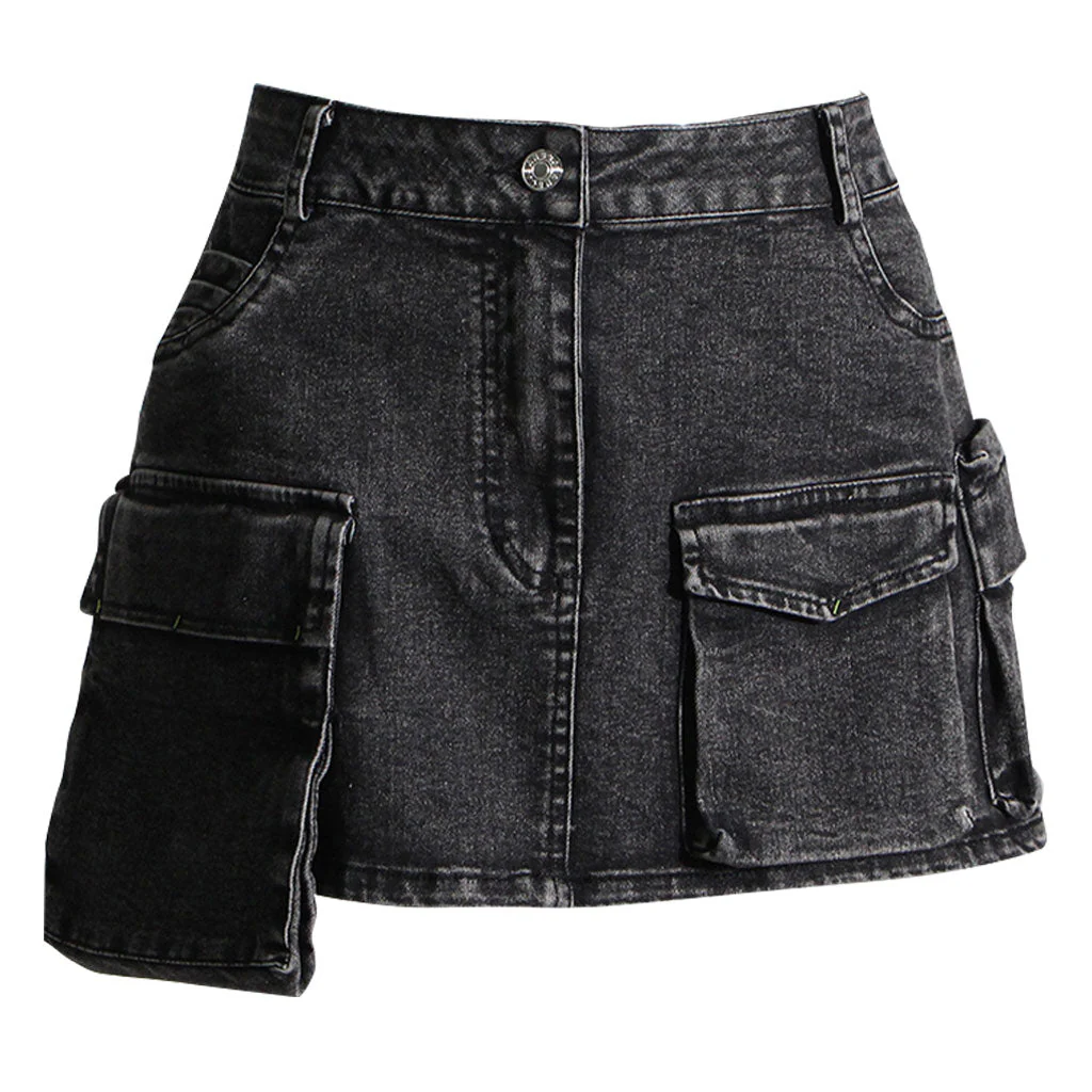 Stylish Button Down Cargo Pocket Micro Mini Denim Skirt Matching Set - Image 4