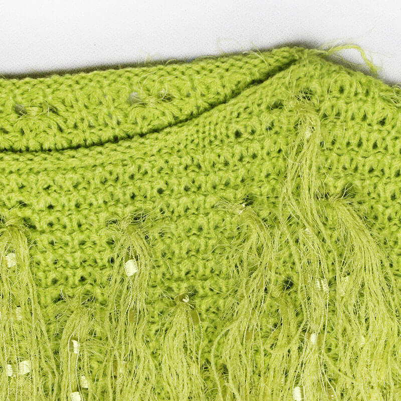 Stylish Crochet Knit Faux Fur Fringe Long Sleeve Cropped Sweater - Green - Image 4