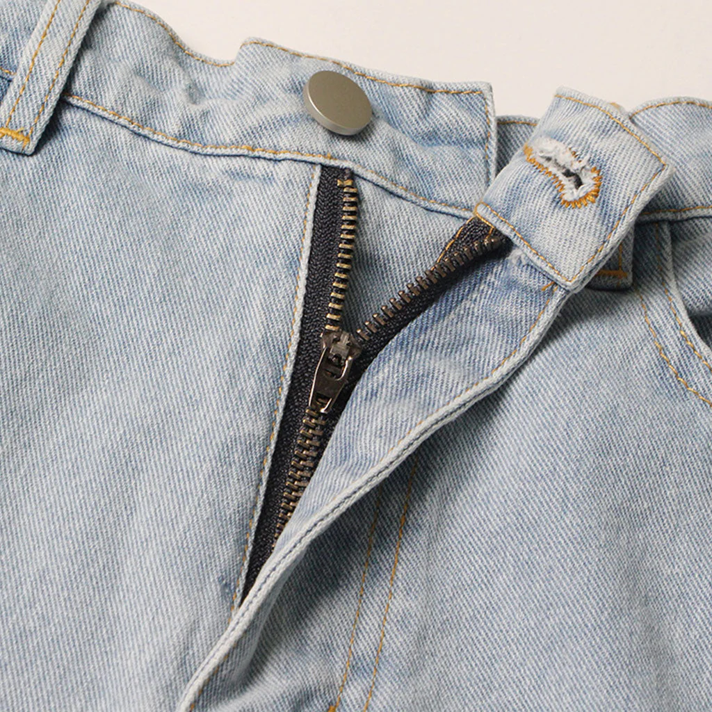 Stylish Crystal Embellished CutOut High Waist Straight Leg Denim Jeans - Image 6
