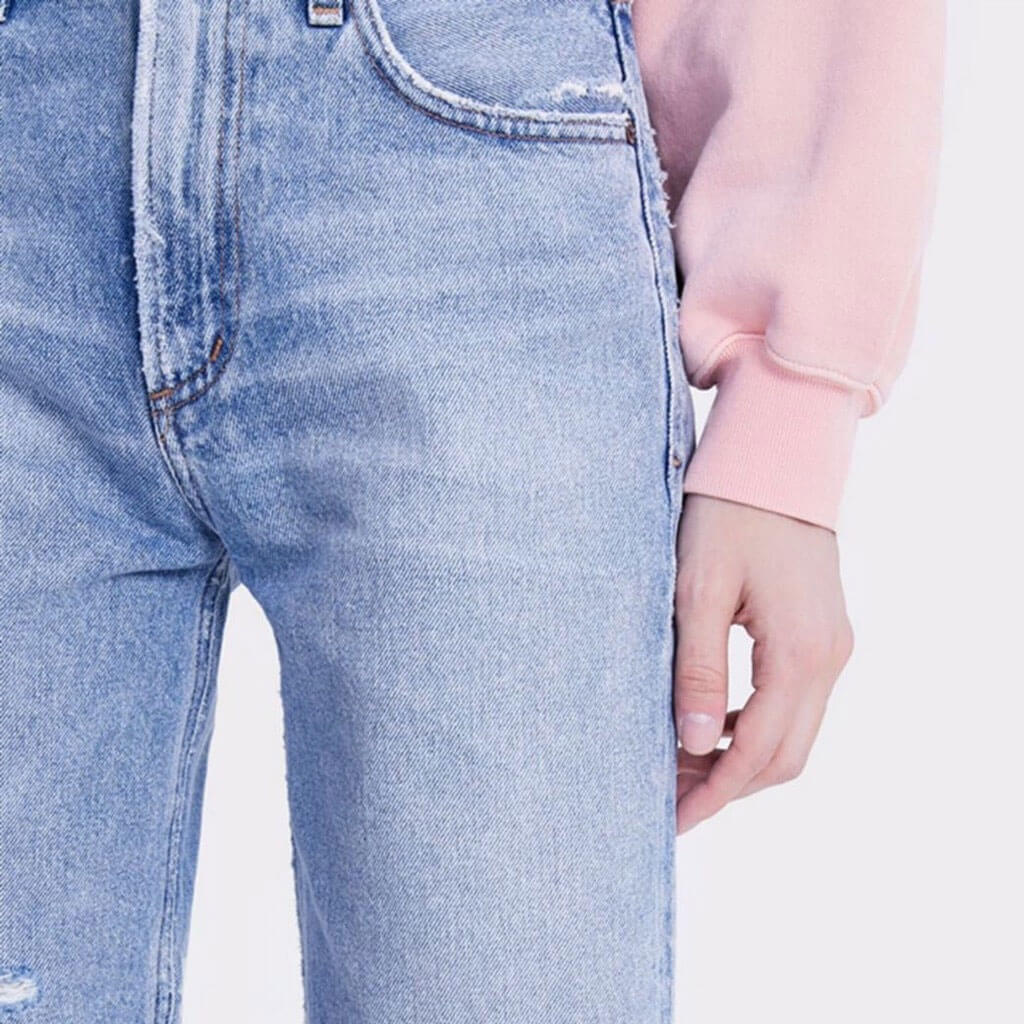 Stylish High Waist Distressed Raw Hem Bermuda Jean Shorts - Light Blue - Image 3