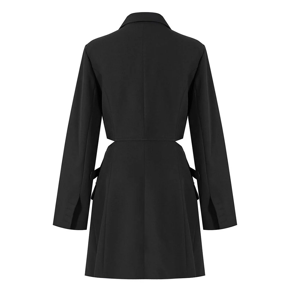 Stylish Lapel Collar Wrapped Strappy Belted Cut Out Mini Blazer Dress - Image 2