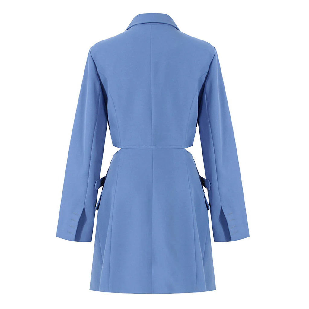 Stylish Lapel Collar Wrapped Strappy Belted Cut Out Mini Blazer Dress - Image 4