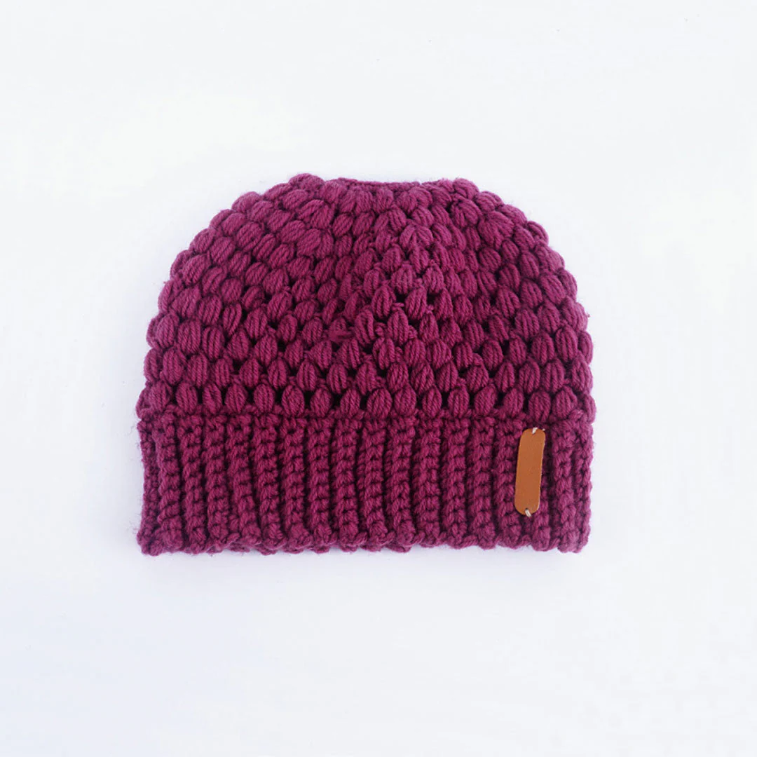 Stylish Seed Stitch Ponytail Beanie Winter Knit Hat - Image 2