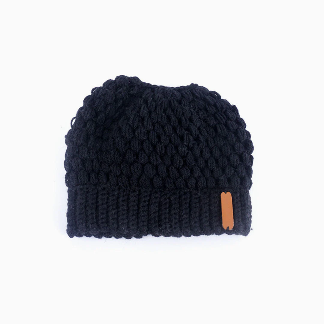 Stylish Seed Stitch Ponytail Beanie Winter Knit Hat - Image 3