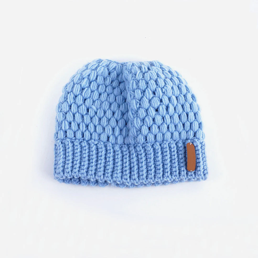 Stylish Seed Stitch Ponytail Beanie Winter Knit Hat - Image 4
