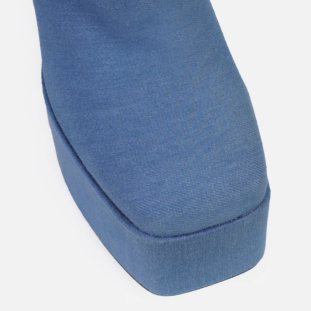 Stylish Square Toe Over Knee Platform Chunky Heeled Boots - Denim Blue - Image 4