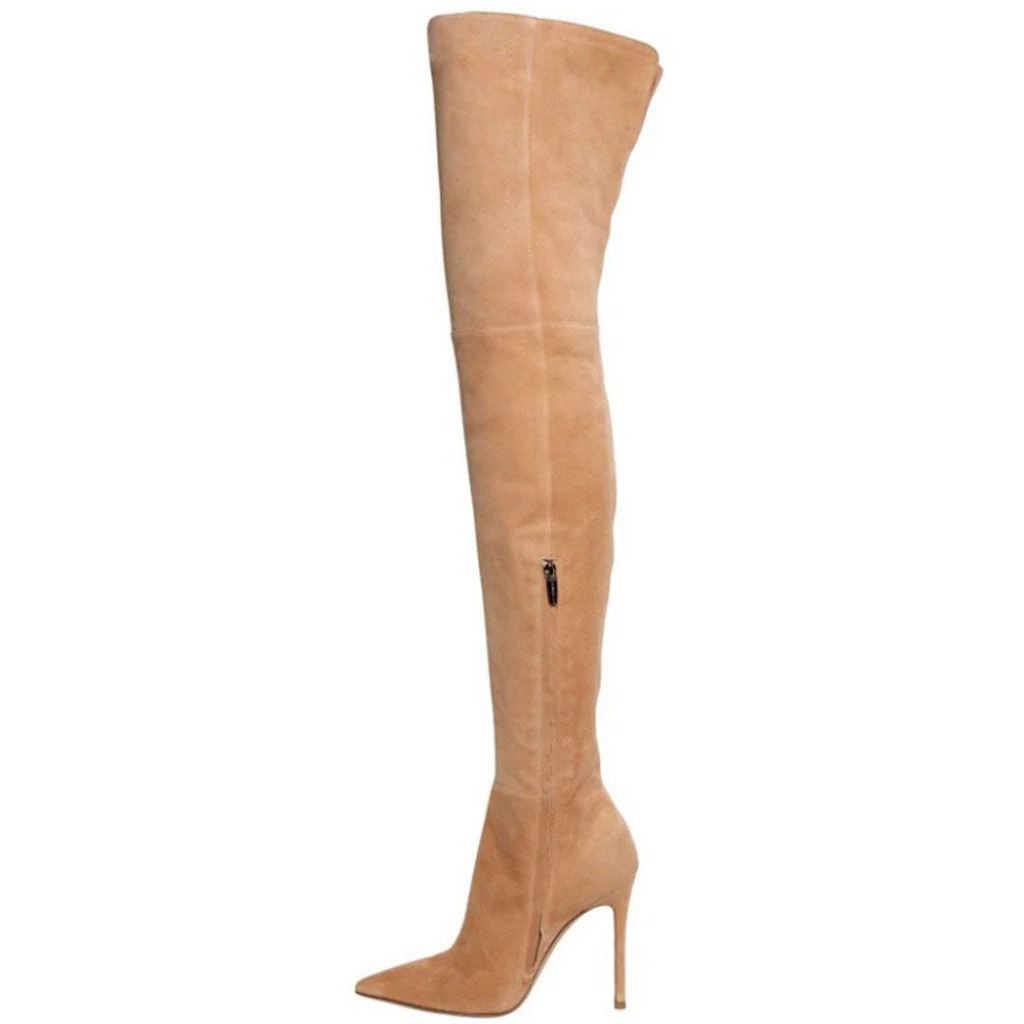 Stylish Suede Pointed Toe Over-knee Stiletto Boots - Camel - Image 5