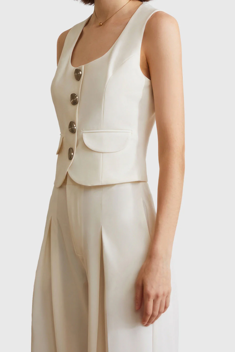 Suit Vest with Square Neckline - Beige - Image 2